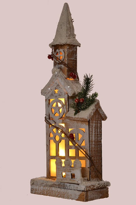 16" Wooden House With Lights White