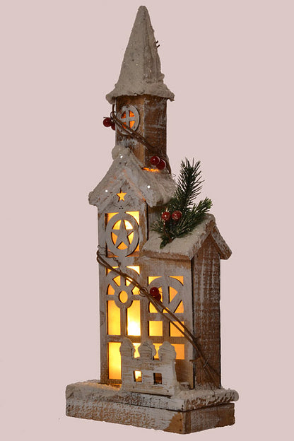 16" Wooden House With Lights White