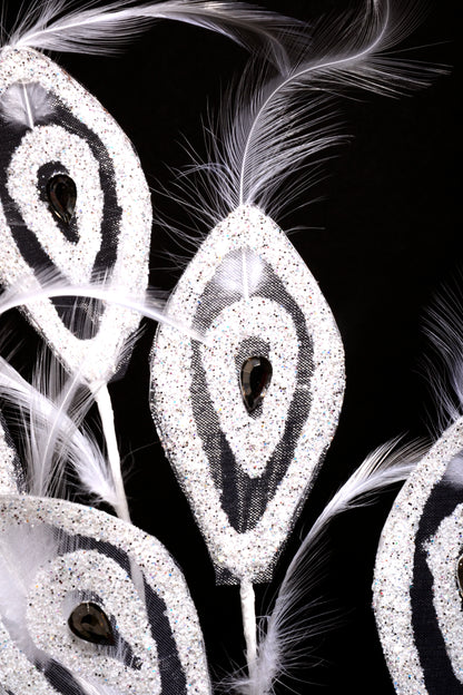 31.5" Peacock Feather Spray W/Glitter White