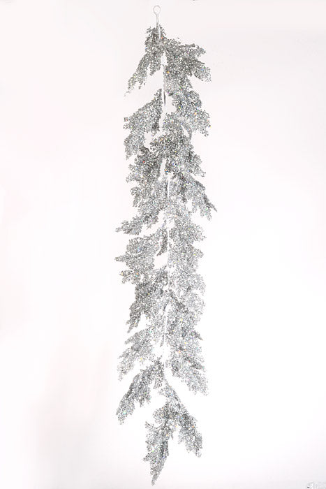 48" Lazer Glitter Pine Garland Silver