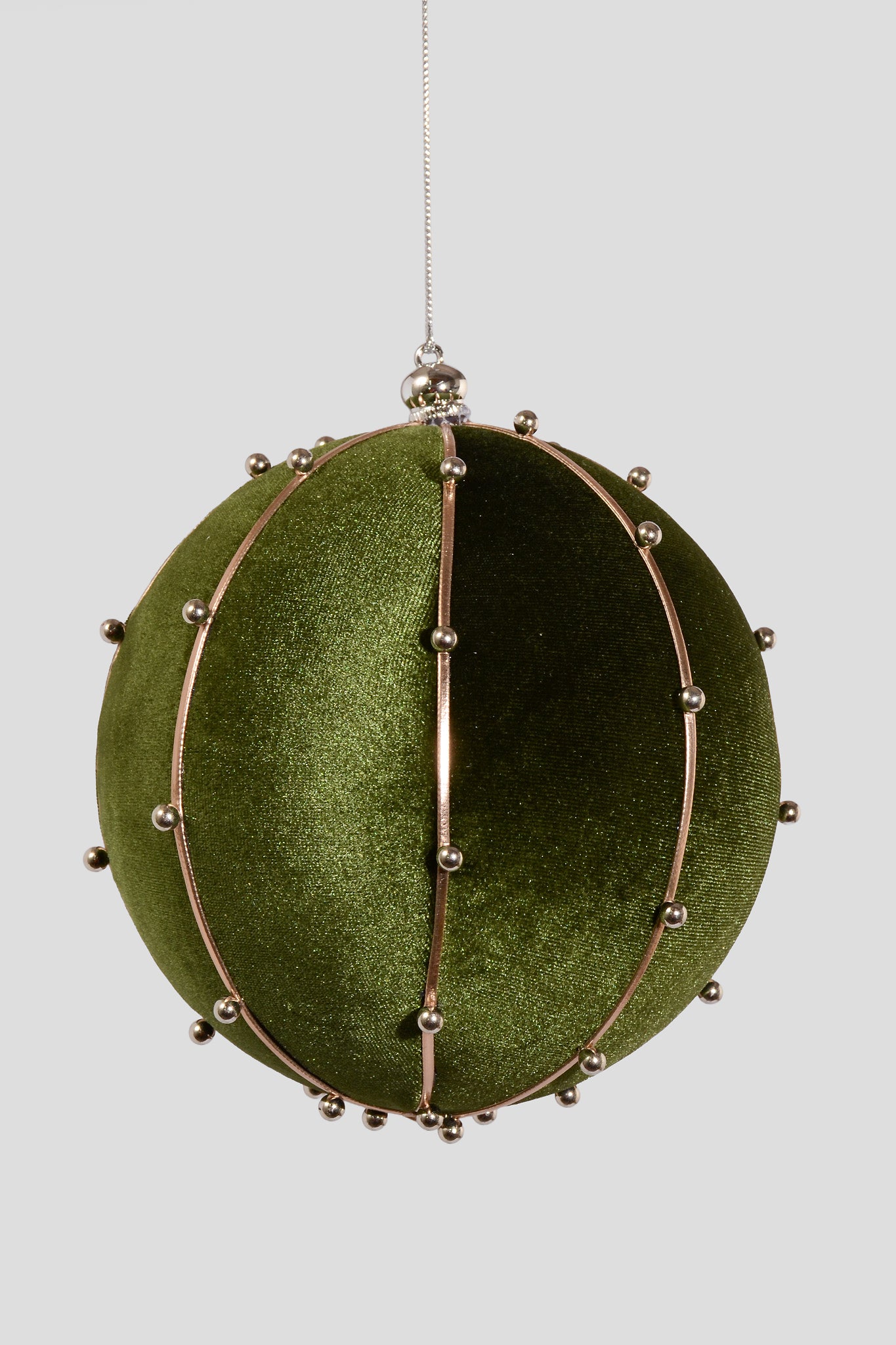 6" Bead Velvet Ball Ornament Green