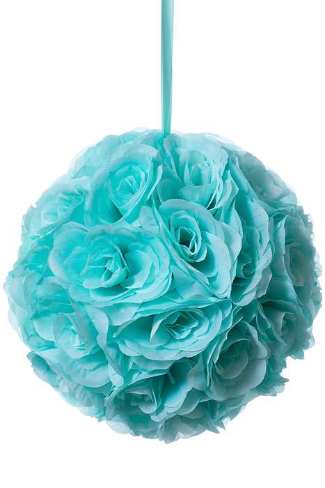 12&quot; Rose Ball W/ribbon Aqua