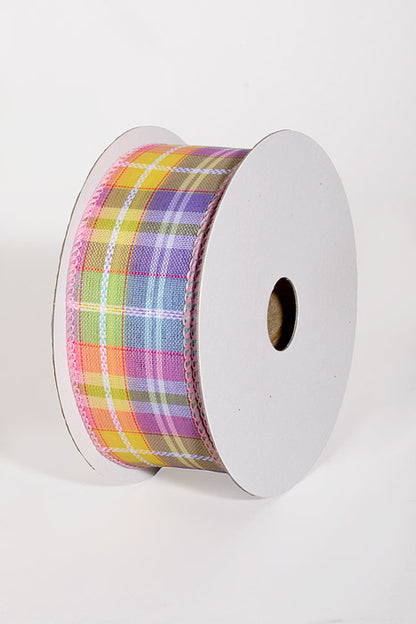 1.5" x 10Yds Wired Kennedy Woven Plaid Ribbon Pastel Colors