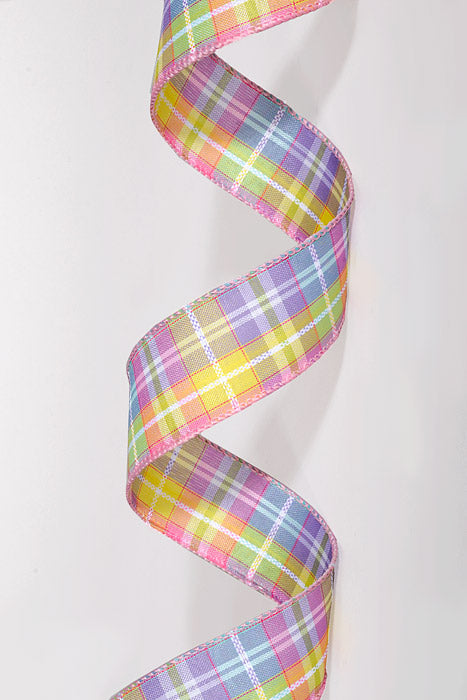1.5" x 10Yds Wired Kennedy Woven Plaid Ribbon Pastel Colors