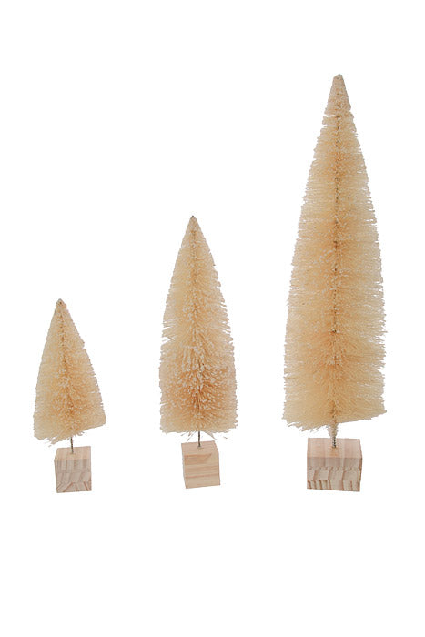 9" / 12" / 18" Nordic Tree On Wood Block Cream Set/3