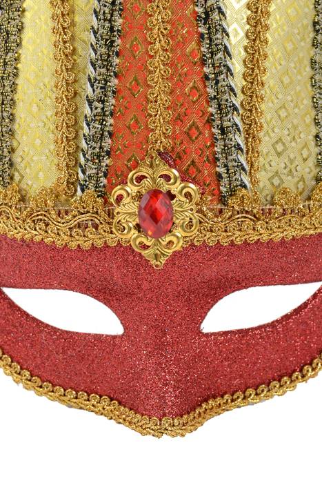 12" Glitter Mask W/bell &amp; Tassel Red/red
