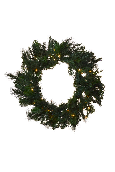 48" Lite Deluxe Evergreen Wreath With Clear Lights Green