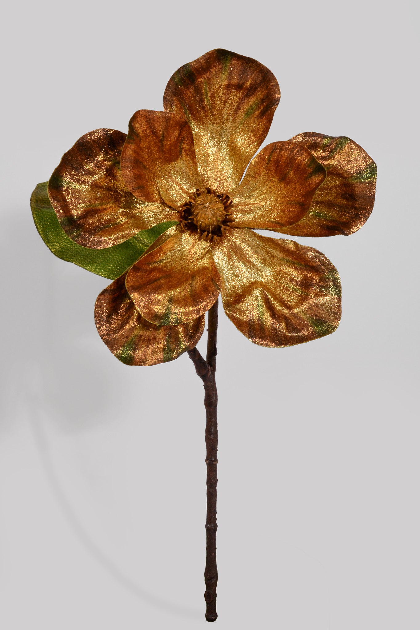 17" Metallic Glitter Magnolia Stem Brown/Gold