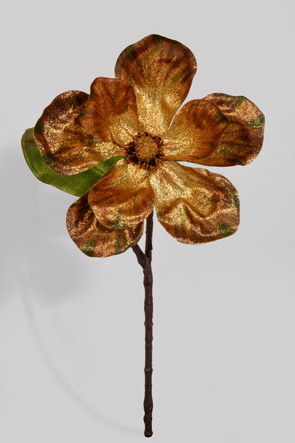 17" Metallic Glitter Magnolia Stem Brown/Gold
