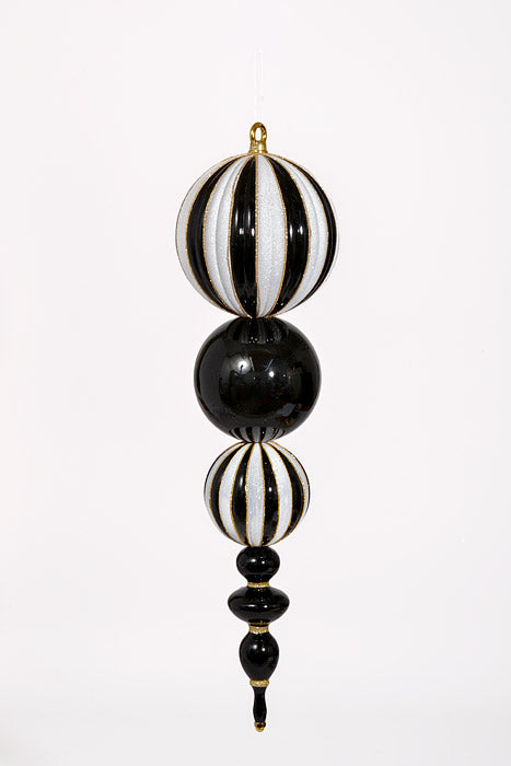 22" Finial W/Glitter Ornament Enamel Black/White/Gold