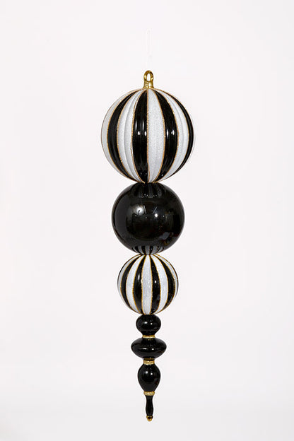 22" Finial W/Glitter Ornament Enamel Black/White/Gold