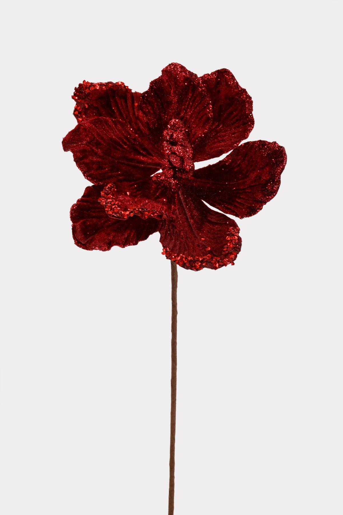 17" Velvet/Glitter Magnolia Stem Burgundy