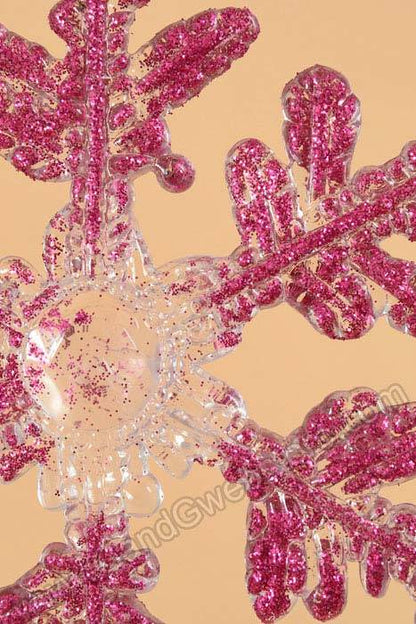 5.25" Glitter Snow Flake Hanging Ornament Fuchsia Pkg/6