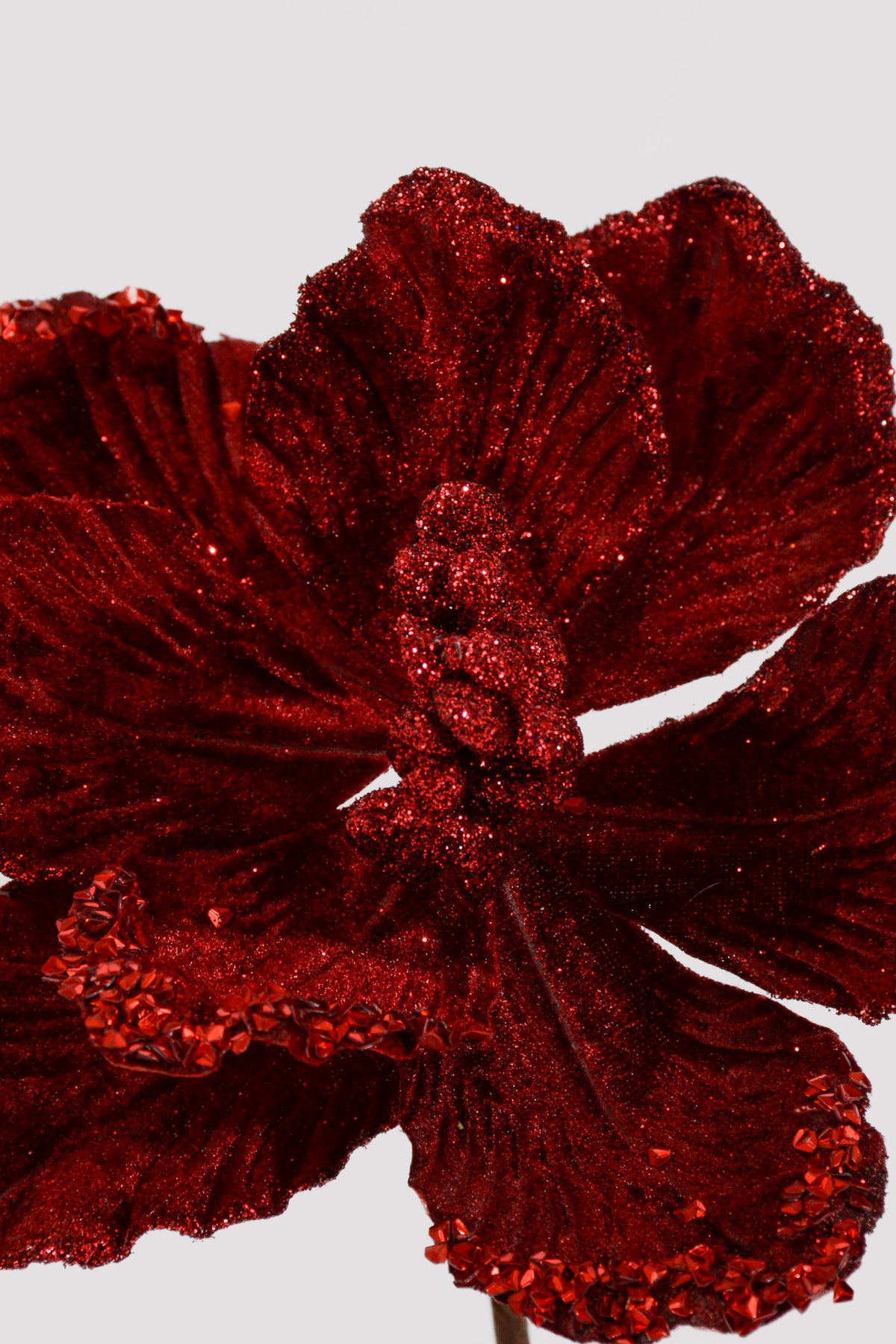 17" Velvet/Glitter Magnolia Stem Burgundy
