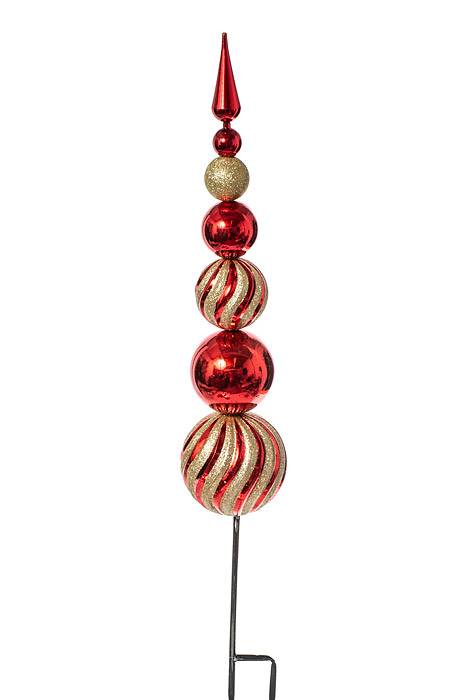 36" Ball Stack Shine/glitter Finial Stake Red/gold