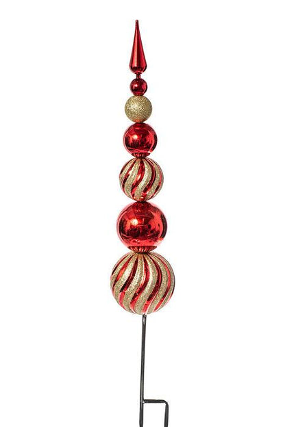 36" Ball Stack Shine/glitter Finial Stake Red/gold