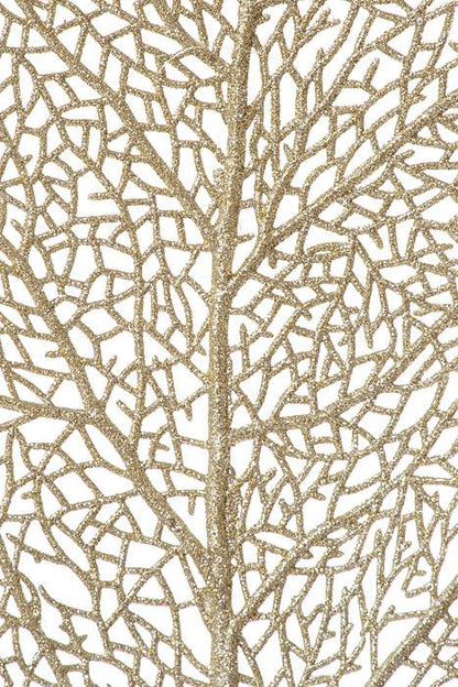 36" Glitter Lace Fan Coral Stem Champagne/gold