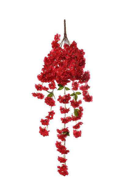39" Silk Peach Blossom Hanging Bush Red