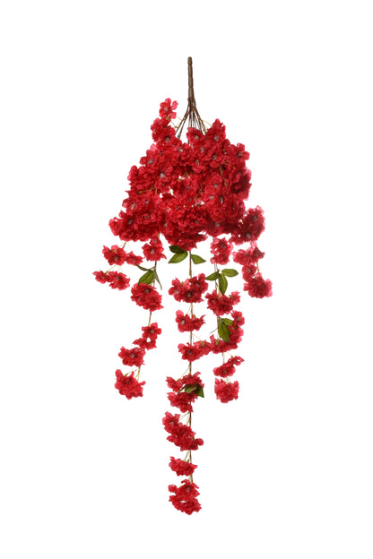 39" Silk Peach Blossom Hanging Bush Red
