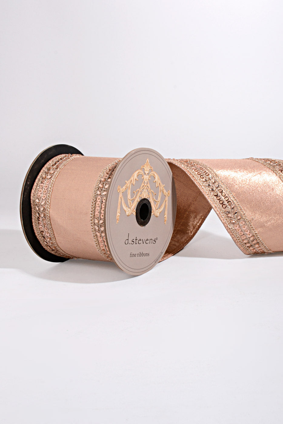 4" X 5Yds Metallic Dupion Blush Jewel Sequin Ribbon Rose Gold