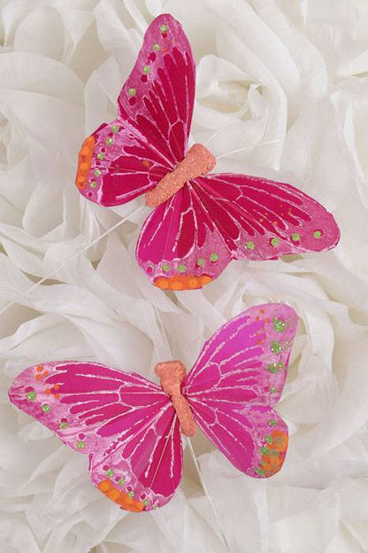 3" Feather Butterfly Hot Pink Pkg/12