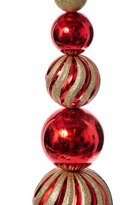 36" Ball Stack Shine/glitter Finial Stake Red/gold