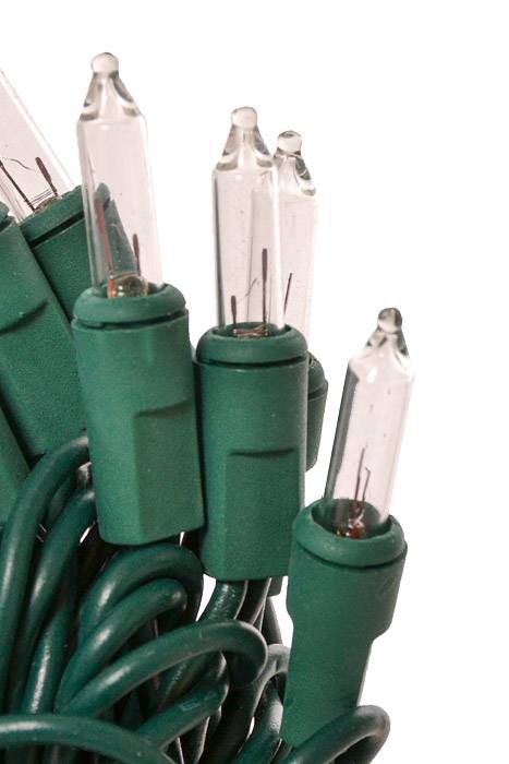 22.4Ft Mini Light Set Clear/Green Wire 100Lt