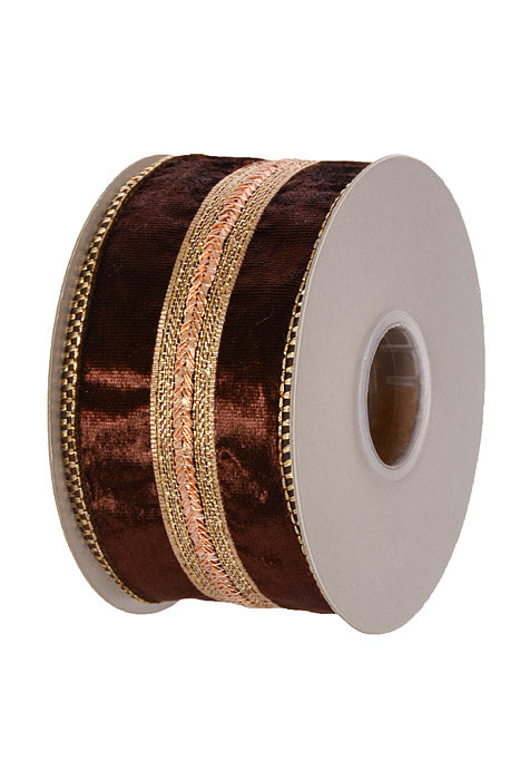 2.5" X 5Yds Wired Herringbone Velvet Taffeta Ribbon Brown