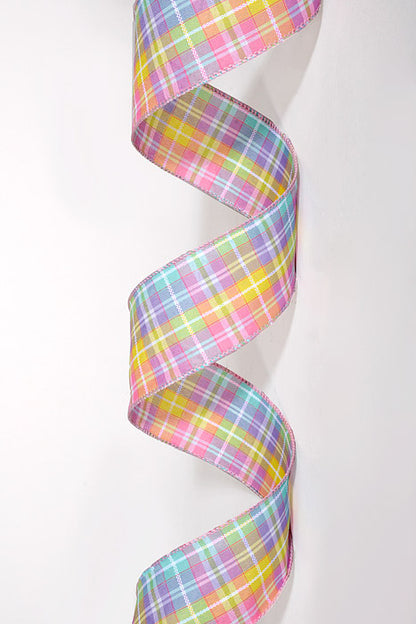 2.5" x 50Yds Wired Kennedy Woven Plaid Ribbon Pastel Colors