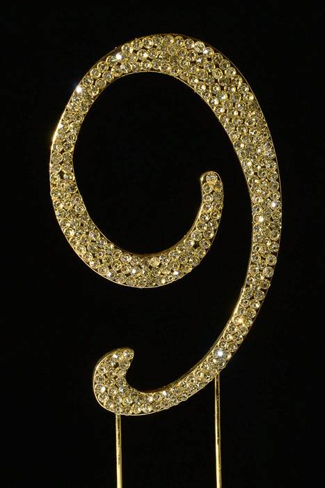 4.5" Rhinestone Number "9" Cake Topper Gold