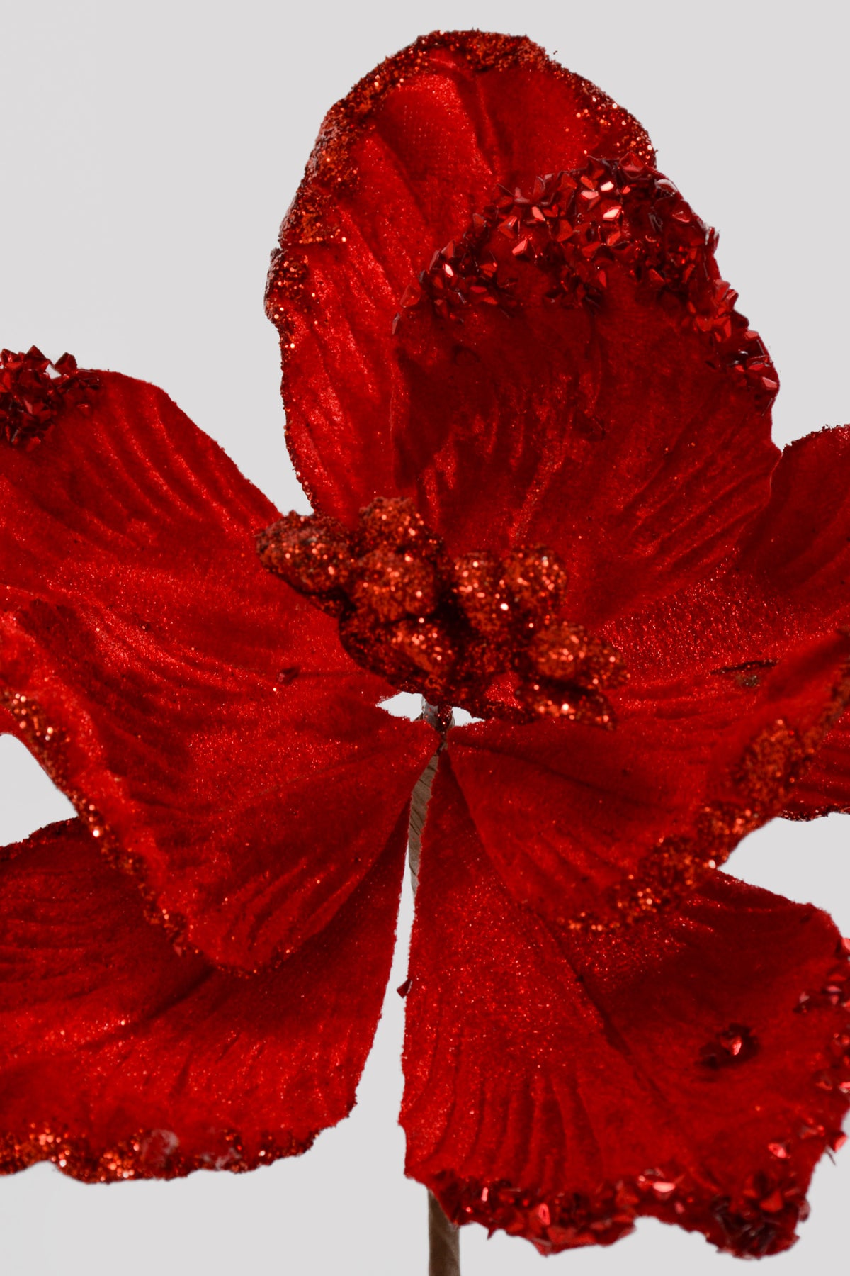 17" Velvet/Glitter Magnolia Stem Red