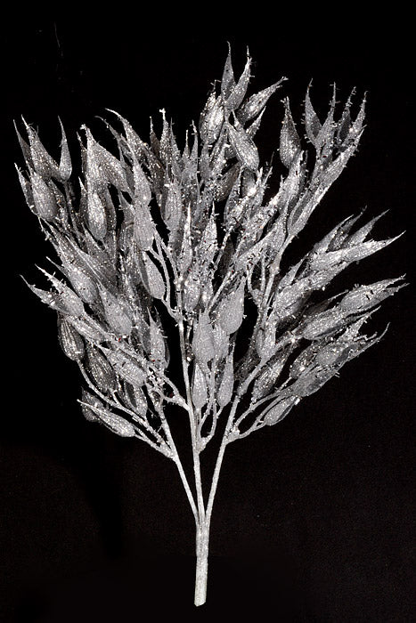 13.5" Metallic Glitter Wild Rosehip Bush Silver