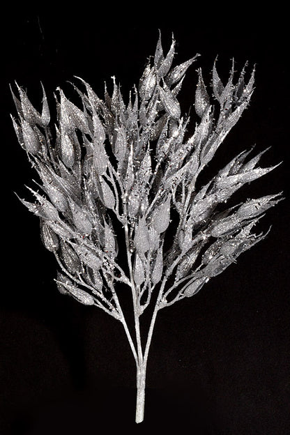 13.5" Metallic Glitter Wild Rosehip Bush Silver