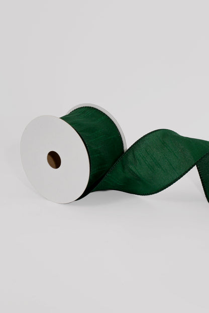 2.5" X 10Yds Wired Faux Dupion Ribbon Hunter Green