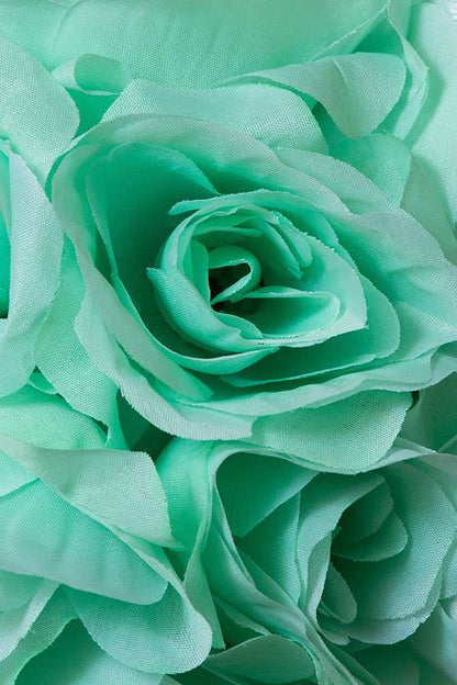 8" Rose Ball W/ribbon Aqua