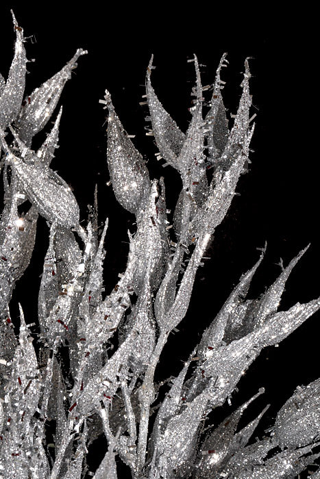 13.5" Metallic Glitter Wild Rosehip Bush Silver