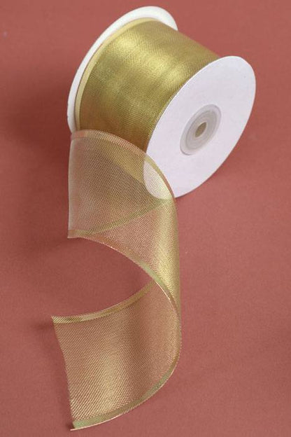 2.5" X 25yds Organza W/metallic Edge Wired Ribbon Gold