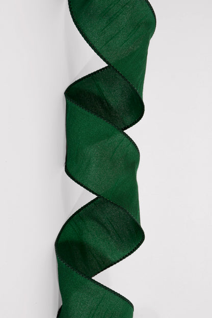 2.5" X 10Yds Wired Faux Dupion Ribbon Hunter Green