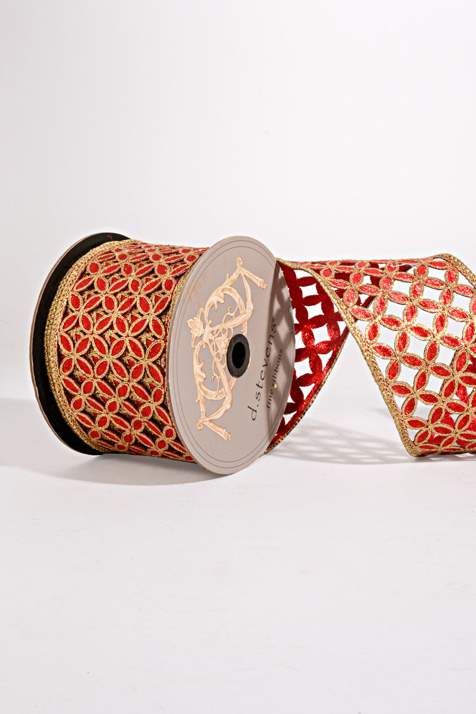 4" X 10Yds Metallic Floral Garland Ribbon Red/Gold