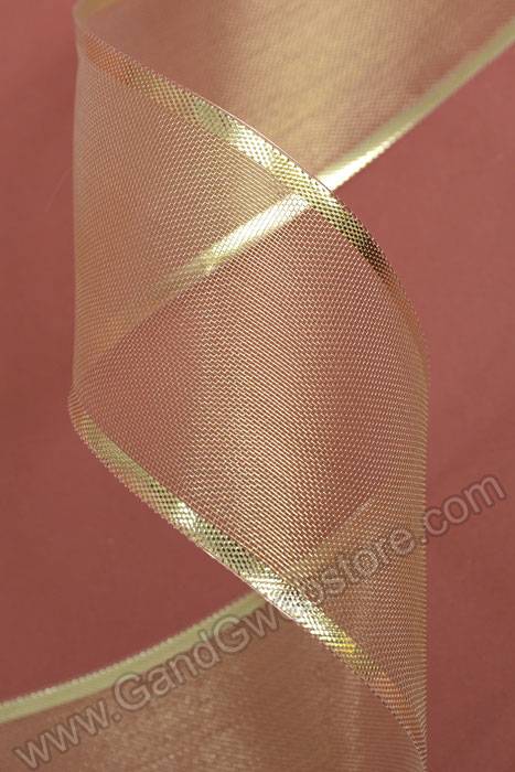 2.5" X 25yds Organza W/metallic Edge Wired Ribbon Gold