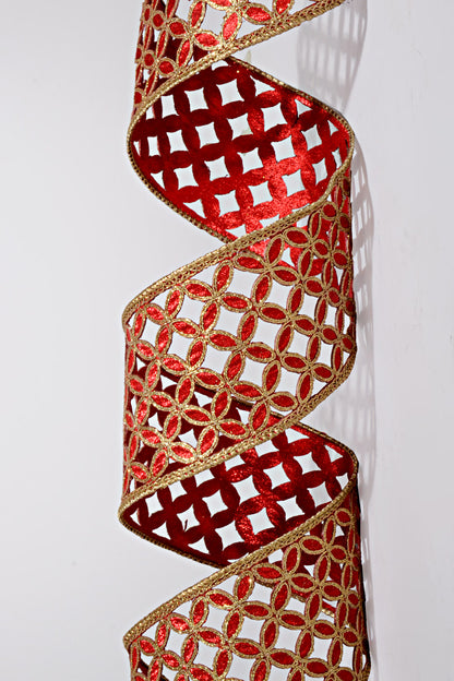 4" X 10Yds Metallic Floral Garland Ribbon Red/Gold