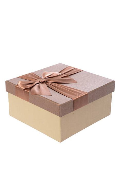 6.25"/ 7"/ 7.75" Sq Gift Box W/bow Tan/brown