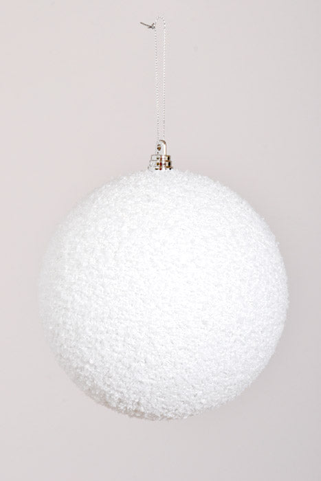 200Mm Ball W/Snow Powder Ornament White