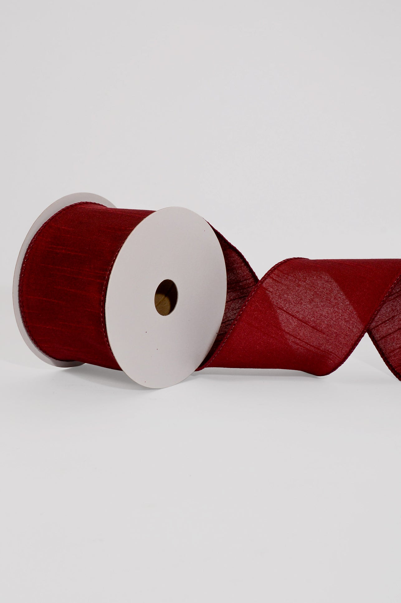 2.5" X 10Yds Wired Faux Dupion Ribbon Dark Red