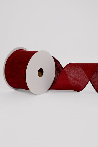 2.5" X 10Yds Wired Faux Dupion Ribbon Dark Red