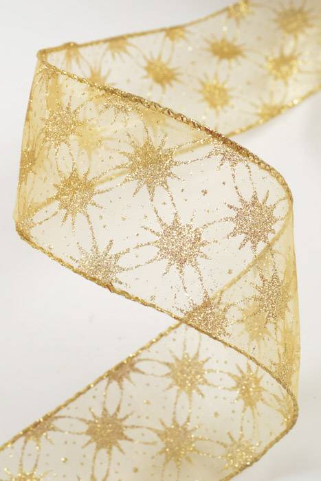 2.5" X 50yds Wired Milky Way Ribbon Gold/gold