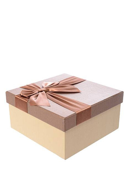 6.25"/ 7"/ 7.75" Sq Gift Box W/bow Tan/brown