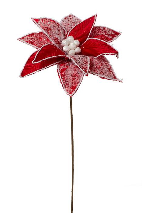 28" Frost Velvet Poinsettia Stem Rdwh