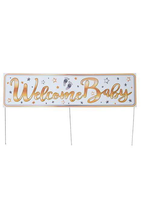 11.75" x 47" Plastic Jumbo Welcome Baby Yard Sign White/Gold