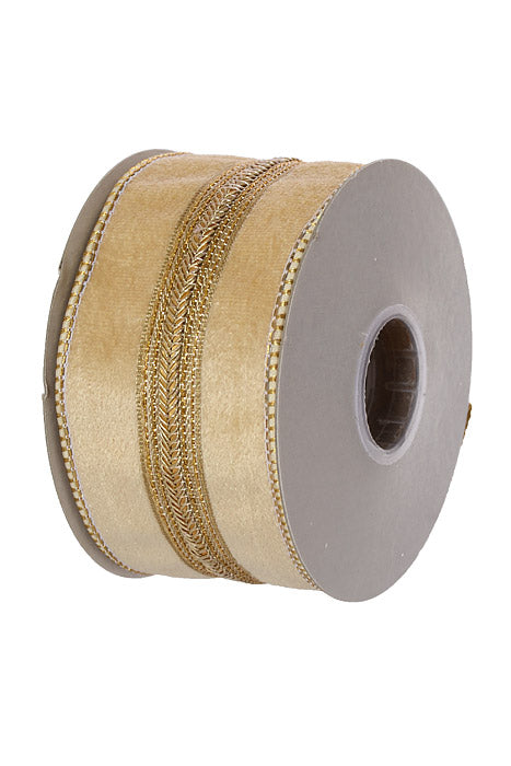 2.5" X 5Yds Wired Trim Creme Velvet Taffeta Back Ribbon Champagne